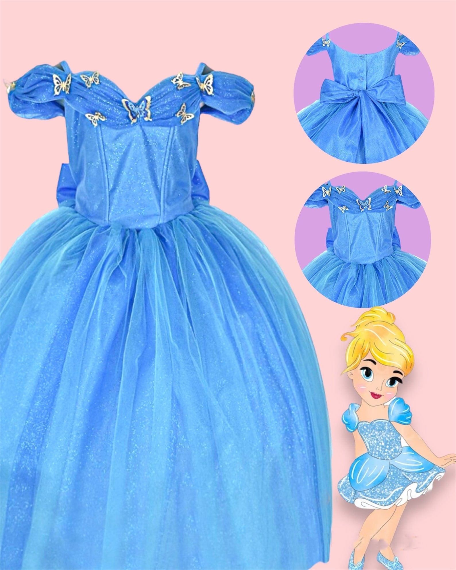 open lace back dress Little Girls 3D Butterfly Design Summer Princess Dress